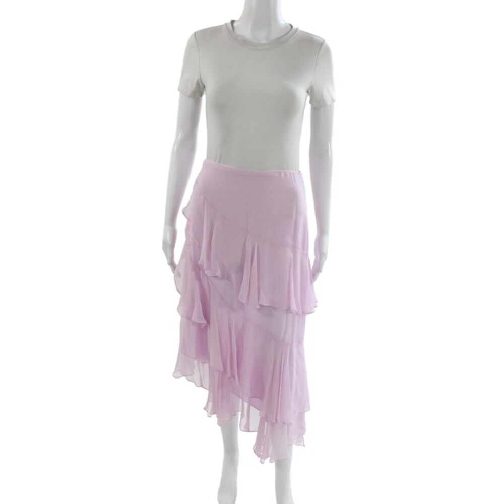 Love Shack Fancy Womens Bohemian Pink Silk Long Flare Skirt Zip Size 4